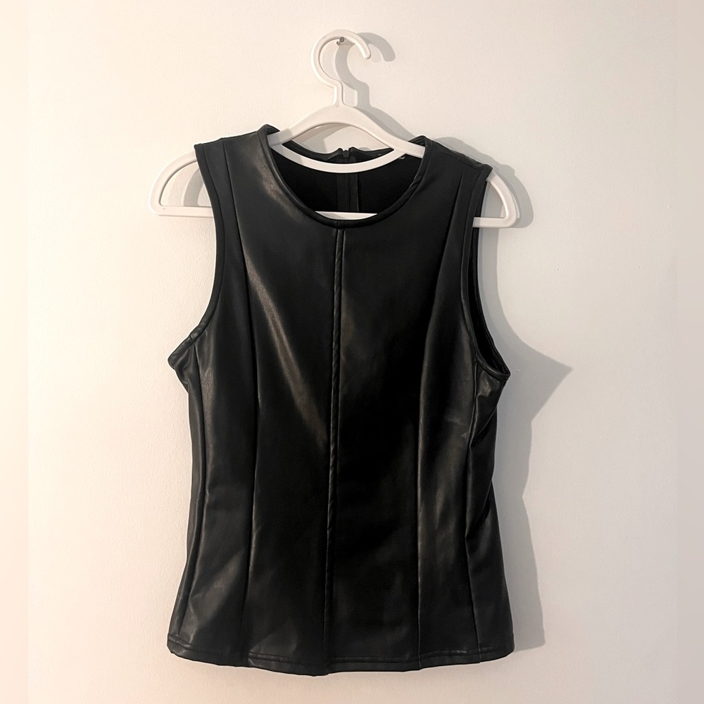 7 For All Mankind Leather Sleeveless Blouse